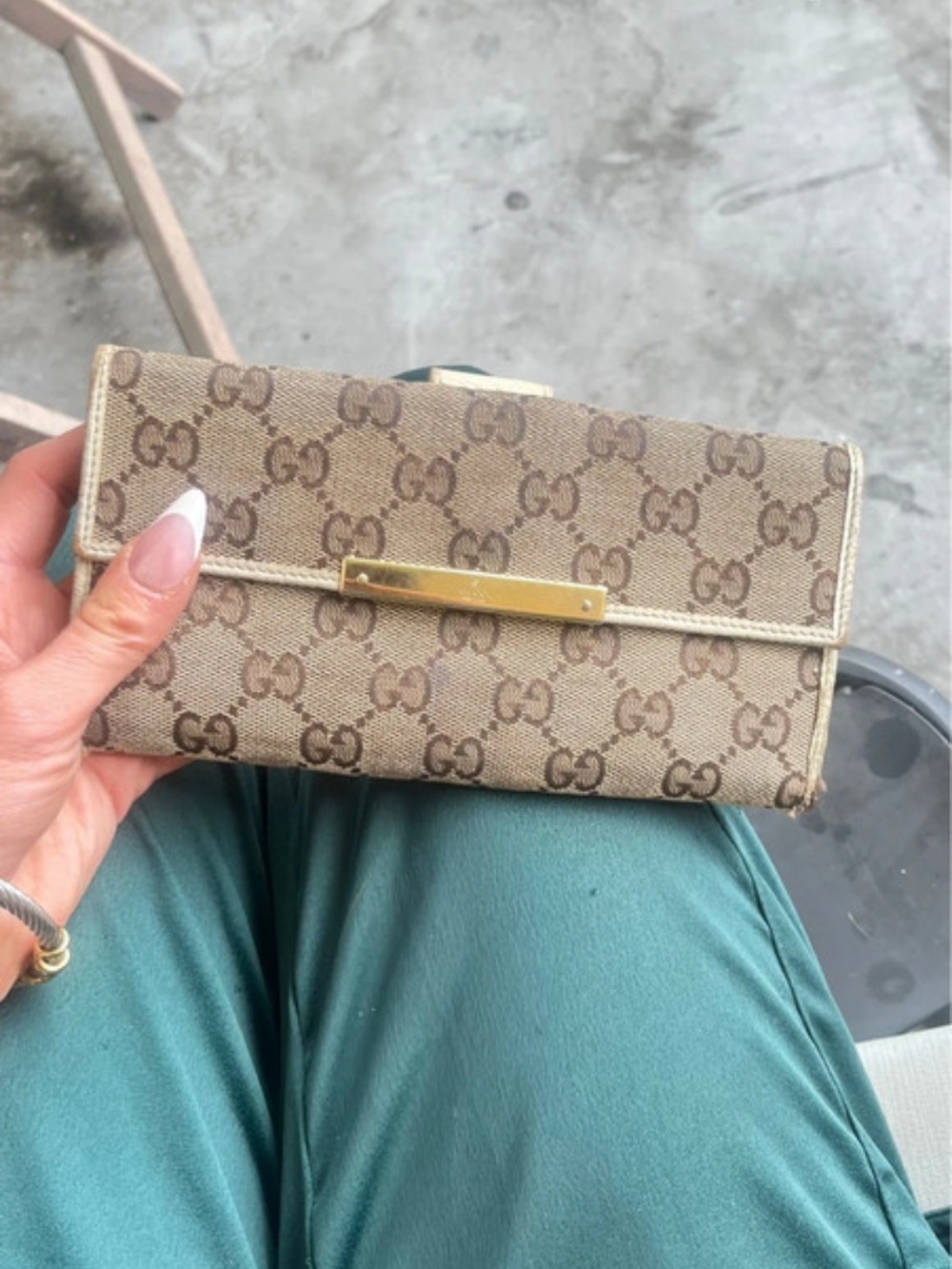 Gucci Beige Brown GG Canvas Continental Wallet with Gold Plate